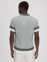 Reiss White/Green Blair Geometric Print Cuban Collar Shirt - Image 5 of 6