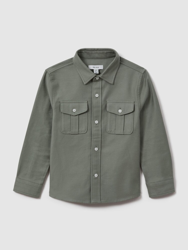 Reiss Pistachio Thomas 13-14 yrs Brushed Cotton Patch Pocket Overshirt - Image 1 of 4 Reiss Pistachio Thomas 13-14 yrs Brushed Cotton Patch Pocket Overshirt - Image 1 of 4