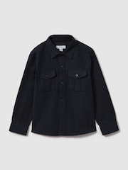 Reiss Navy Thomas 13-14 yrs Brushed Cotton Patch Pocket Overshirt - Image 1 of 4