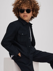 Reiss Navy Thomas 13-14 yrs Brushed Cotton Patch Pocket Overshirt - Image 3 of 4