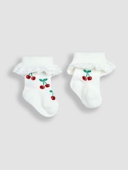 JoJo Maman Bébé Cream Cherry 2-Pack Frilly Socks - Image 1 of 2