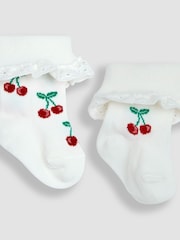 JoJo Maman Bébé Cream Cherry 2-Pack Frilly Socks - Image 2 of 2