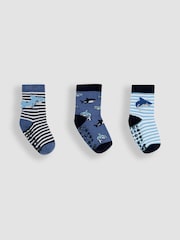 JoJo Maman Bébé Navy 3-Pack Shark Socks - Image 1 of 4
