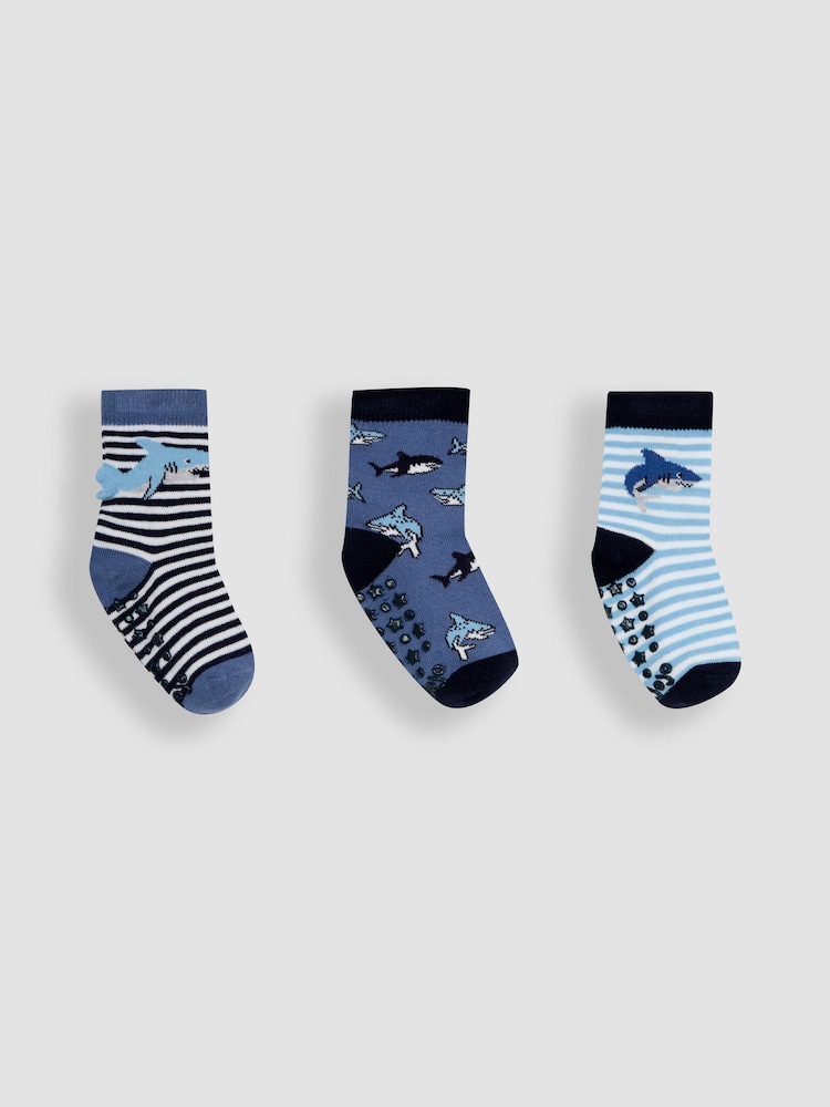 JoJo Maman Bébé Navy 3-Pack Shark Socks - Image 1 of 4