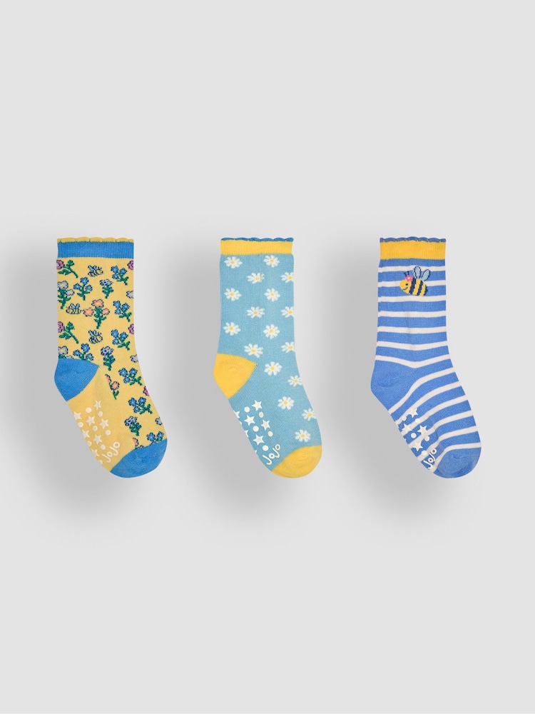 JoJo Maman Bébé Yellow 3-Pack Bee Print Socks - Image 1 of 4