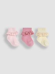 JoJo Maman Bébé Pink 3-Pack Frilly Socks - Image 1 of 4