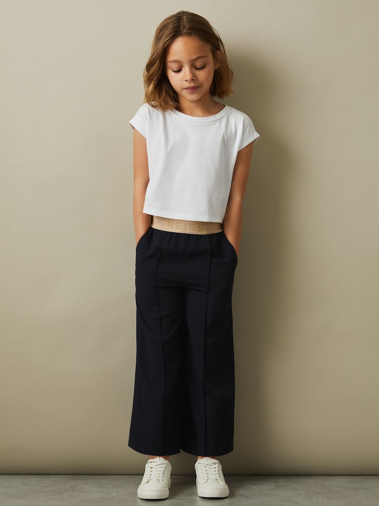 Reiss Navy Ayana Teen Elasticated Wide Leg Trousers - Image 2 of 5