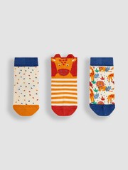 JoJo Maman Bébé Rust Orange Giraffe 3-Pack Safari Socks - Image 1 of 4