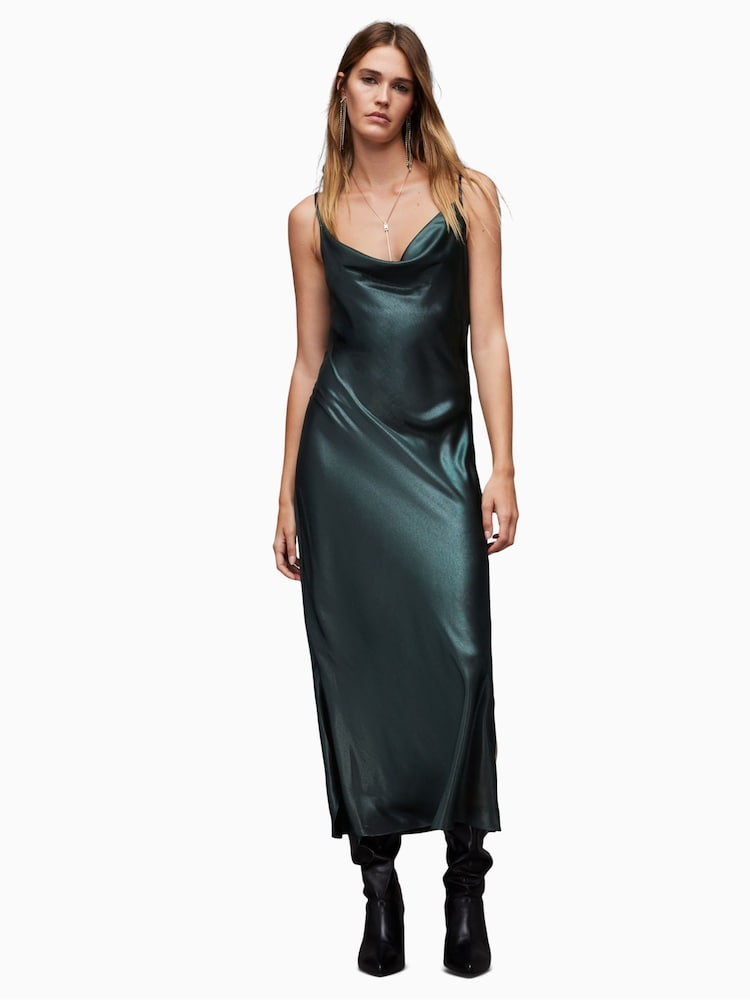 AllSaints Green Hadley Metallic Dress - Image 1 of 6