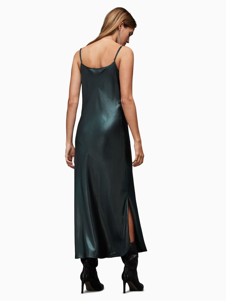 AllSaints Green Hadley Metallic Dress - Image 2 of 6