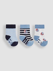 JoJo Maman Bébé Blue 3-Pack Nautical Socks - Image 1 of 4