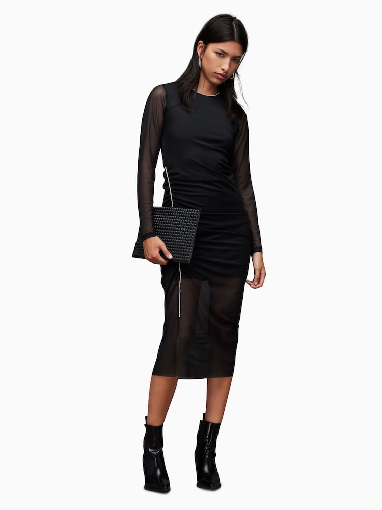 AllSaints Black Sparkle Nora Dress - Image 1 of 6