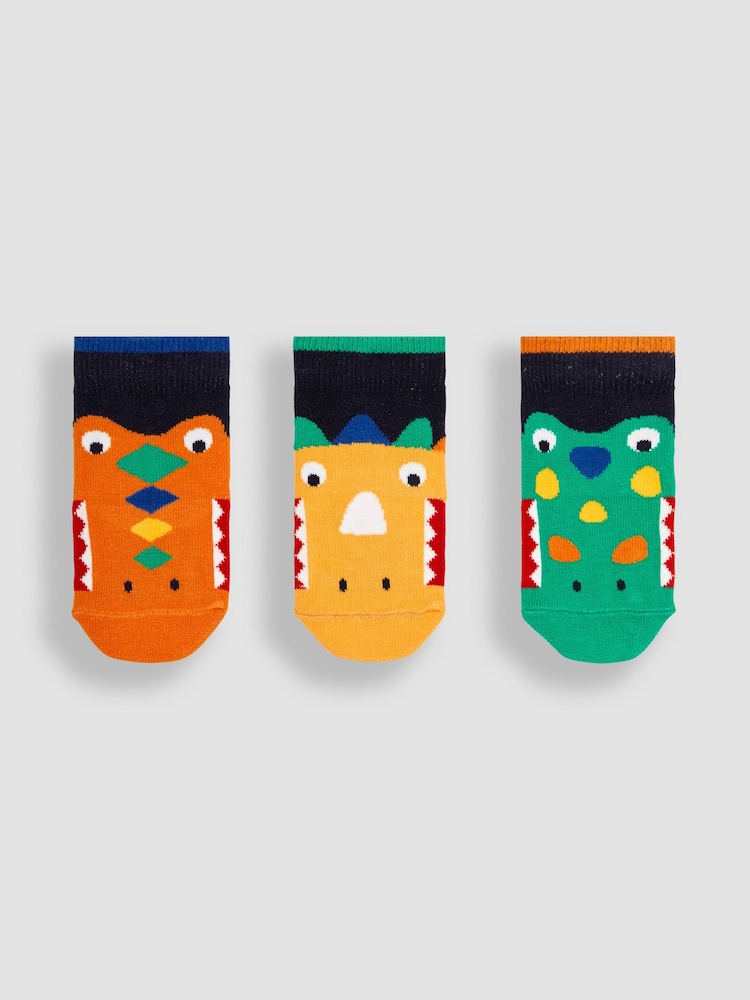 JoJo Maman Bébé Navy Blue 3-Pack Dino Socks - Image 1 of 4