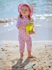 JoJo Maman Bébé Pink Gingham UPF 50 1-Piece Sun Protection Suit - Image 1 of 5
