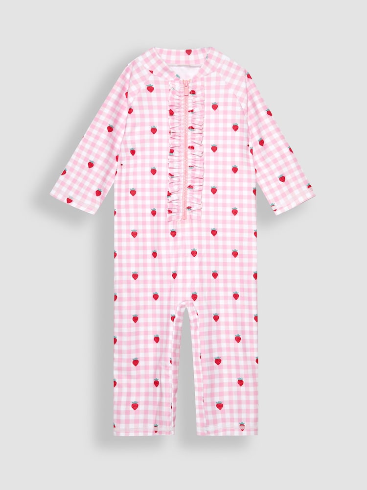 JoJo Maman Bébé Pink Gingham UPF 50 1-Piece Sun Protection Suit - Image 2 of 5