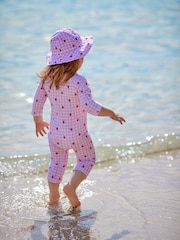 JoJo Maman Bébé Pink Gingham UPF 50 1-Piece Sun Protection Suit - Image 4 of 5