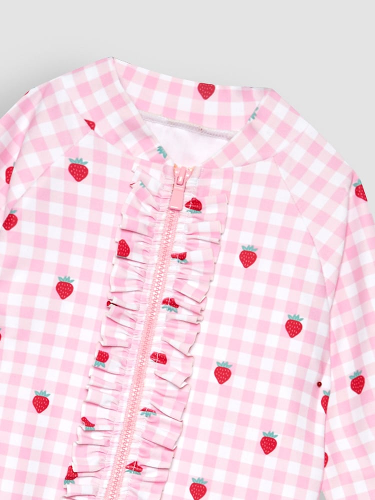 JoJo Maman Bébé Pink Gingham UPF 50 1-Piece Sun Protection Suit - Image 5 of 5