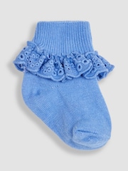 JoJo Maman Bébé Blue 3-Pack Frilly Socks - Image 2 of 4