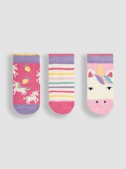 Hellpink - JoJo Maman Bébé Socken mit Einhorndesign im 3er-Pack - Bild 1 von 4