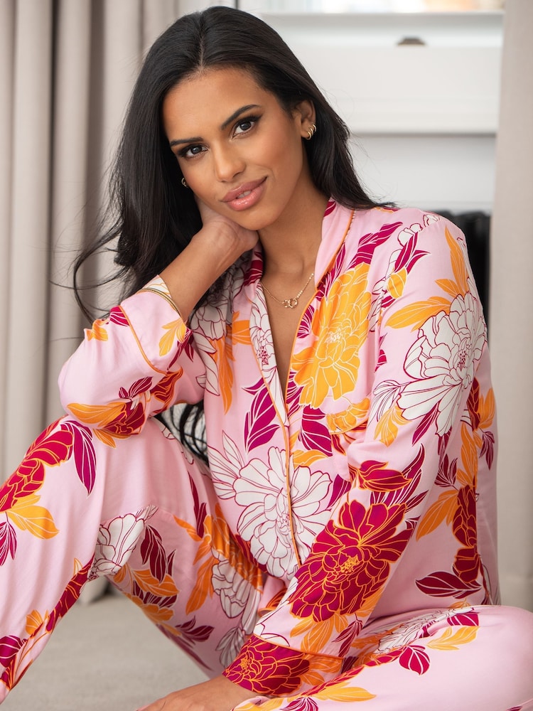 Pour Moi Pink Luxe Woven Pyjamas - Image 1 of 5