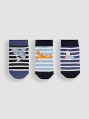 JoJo Maman Bébé Navy Blue 3-Pack Nautical Socks - Image 1 of 4
