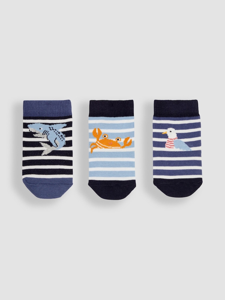 JoJo Maman Bébé Navy Blue 3-Pack Nautical Socks - Image 1 of 4