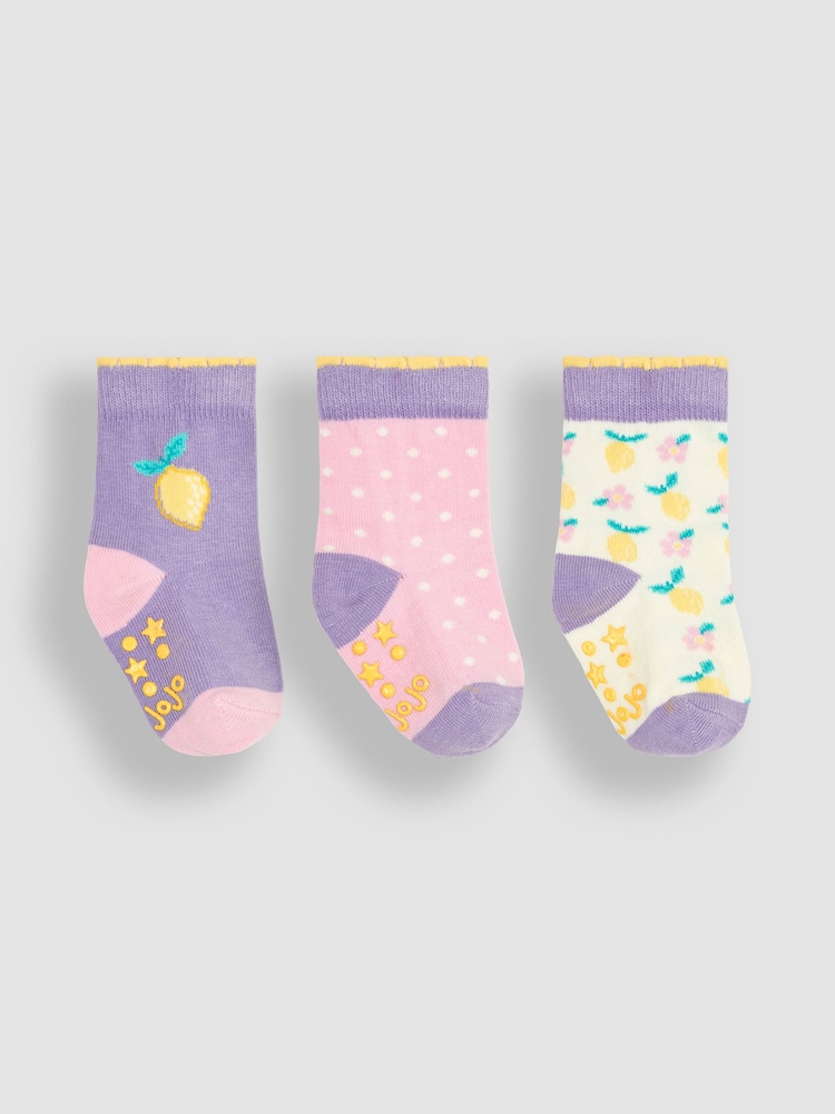 Flieder/Zitrone - Jojo Maman Bébé 3er-Pack Socken mit Früchten - Bild 1 von 4 Flieder/Zitrone - Jojo Maman Bébé 3er-Pack Socken mit Früchten - Bild 1 von 4