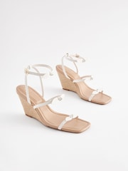 White Forever Comfort Bow Square Toe Wedges - Image 3 of 6