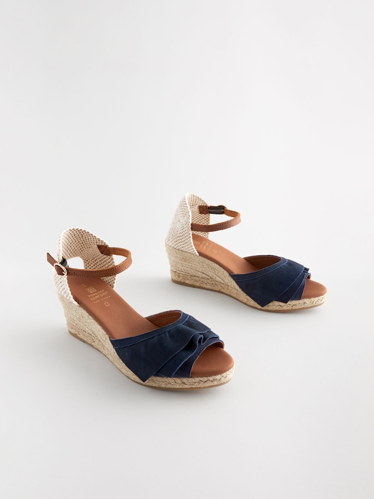 Navy Forever Comfort® Leather Frill Wedges - Image 1 of 6