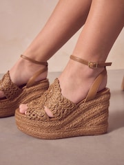 Tan Brown Forever Comfort® Raffia High Wedges - Image 2 of 10