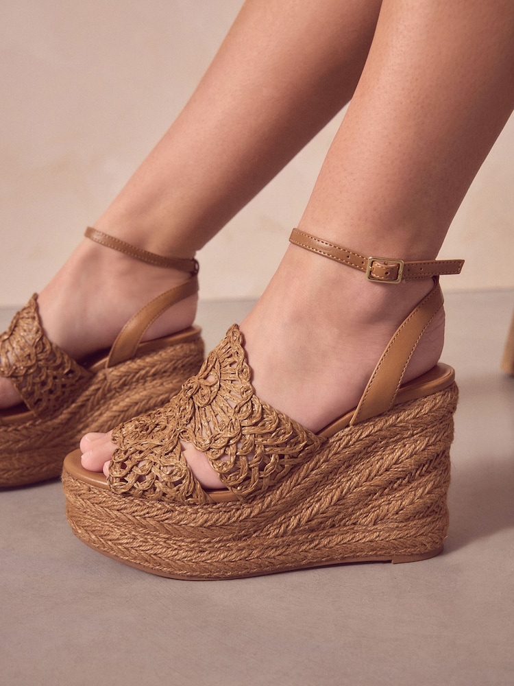 Tan Brown Forever Comfort® Raffia High Wedges - Image 2 of 10