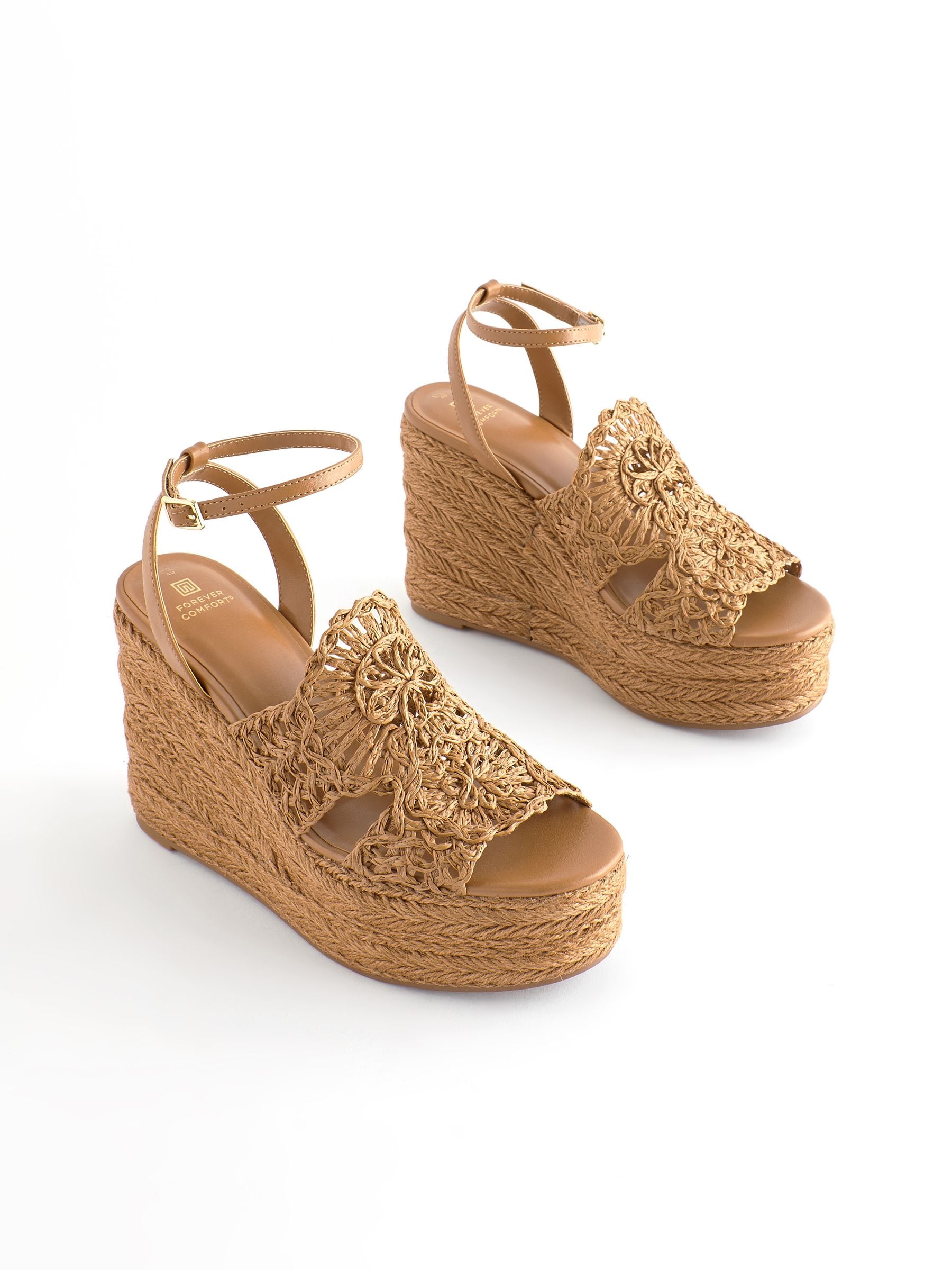 Buy Tan Brown Forever Comfort Raffia High Wedges from Next Germany