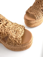 Tan Brown Forever Comfort® Raffia High Wedges - Image 8 of 10