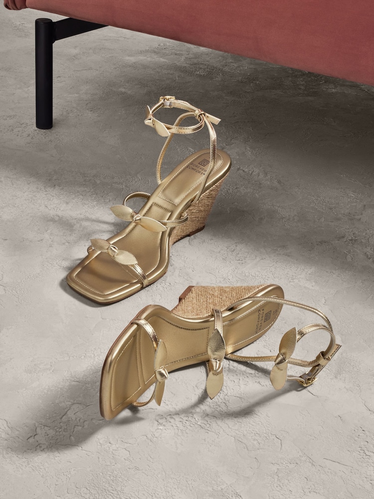 Gold Forever Comfort Bow Square Toe Wedges - Image 1 of 9