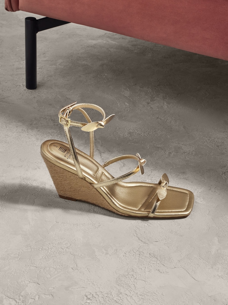 Gold Forever Comfort Bow Square Toe Wedges - Image 2 of 9