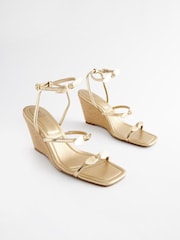 Gold Forever Comfort Bow Square Toe Wedges - Image 5 of 9