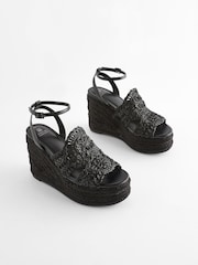 Black Forever Comfort® Raffia High Wedges - Image 1 of 7