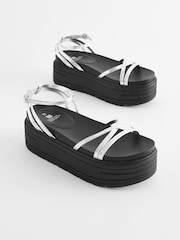Silver Regular/Wide Fit Chunky Strappy Flatform Sandals - Image 1 of 6