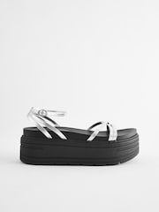 Silver Regular/Wide Fit Chunky Strappy Flatform Sandals - Image 2 of 6