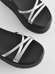 Silver Regular/Wide Fit Chunky Strappy Flatform Sandals - Image 4 of 6