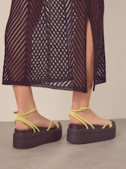 Lime Green Regular/Wide Fit Chunky Strappy Flatform Sandals - Image 3 of 11