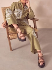 Tan Brown Ultra Chunky Leather Flatform Sandals - Image 2 of 9