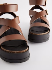 Tan Brown Ultra Chunky Leather Flatform Sandals - Image 7 of 9
