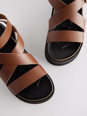 Tan Brown Ultra Chunky Leather Flatform Sandals - Image 9 of 9