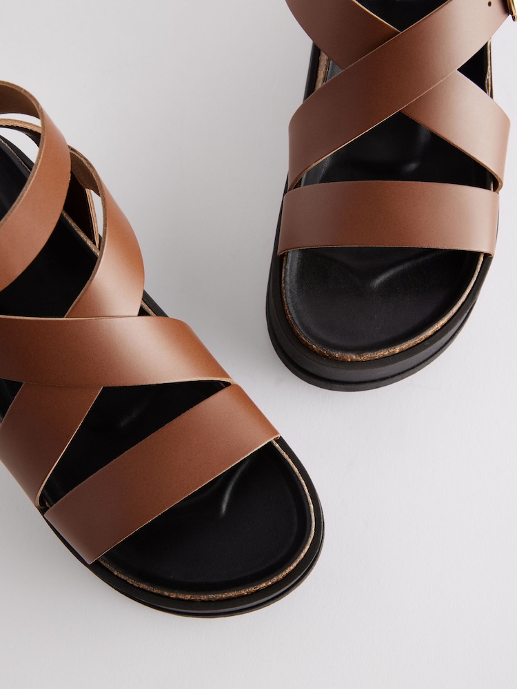 Tan Brown Ultra Chunky Leather Flatform Sandals - Image 9 of 9