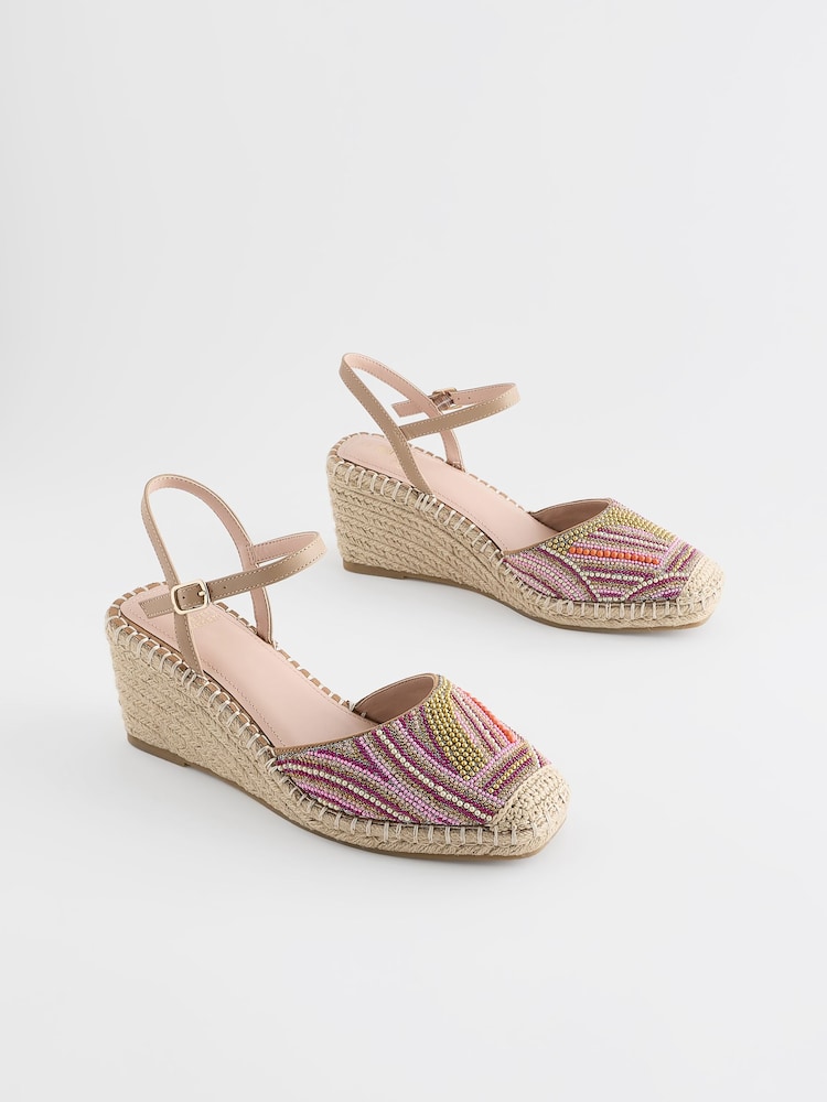 rožnata - Forever Comfort® Square Toe Beaded Espadrille čevlji s polno peto - Slika 1 iz 5