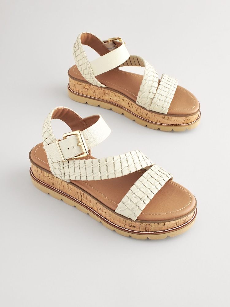 White Forever Comfort® Leather Cork Flatform Sandals - Image 1 of 6