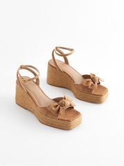 Tan Brown Forever Comfort® Leather Bow Wedges - Image 3 of 9