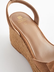 Tan Brown Forever Comfort® Leather Bow Wedges - Image 8 of 9