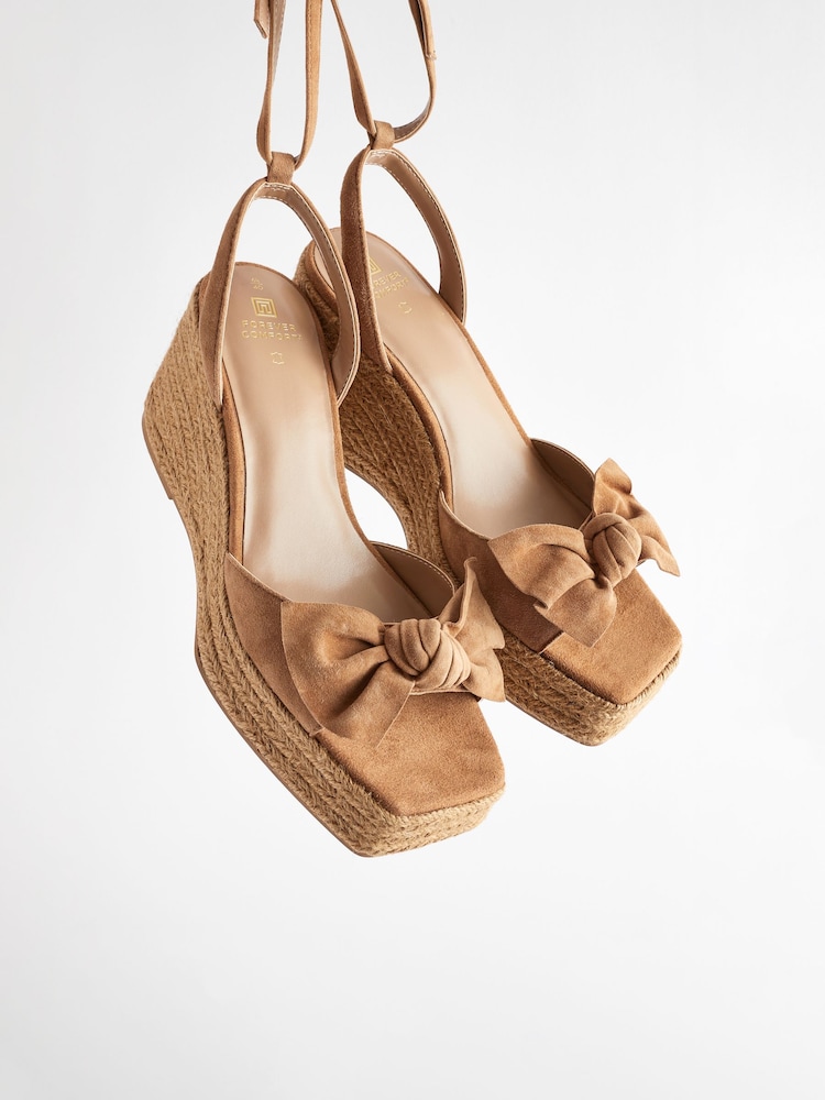 Tan Brown Forever Comfort® Leather Bow Wedges - Image 9 of 9